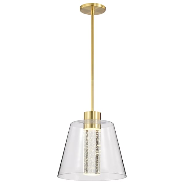 Aura, 12 Inch LED Pendant, Brushed Brass, K9 Bubble Crystal, 3000K CCT